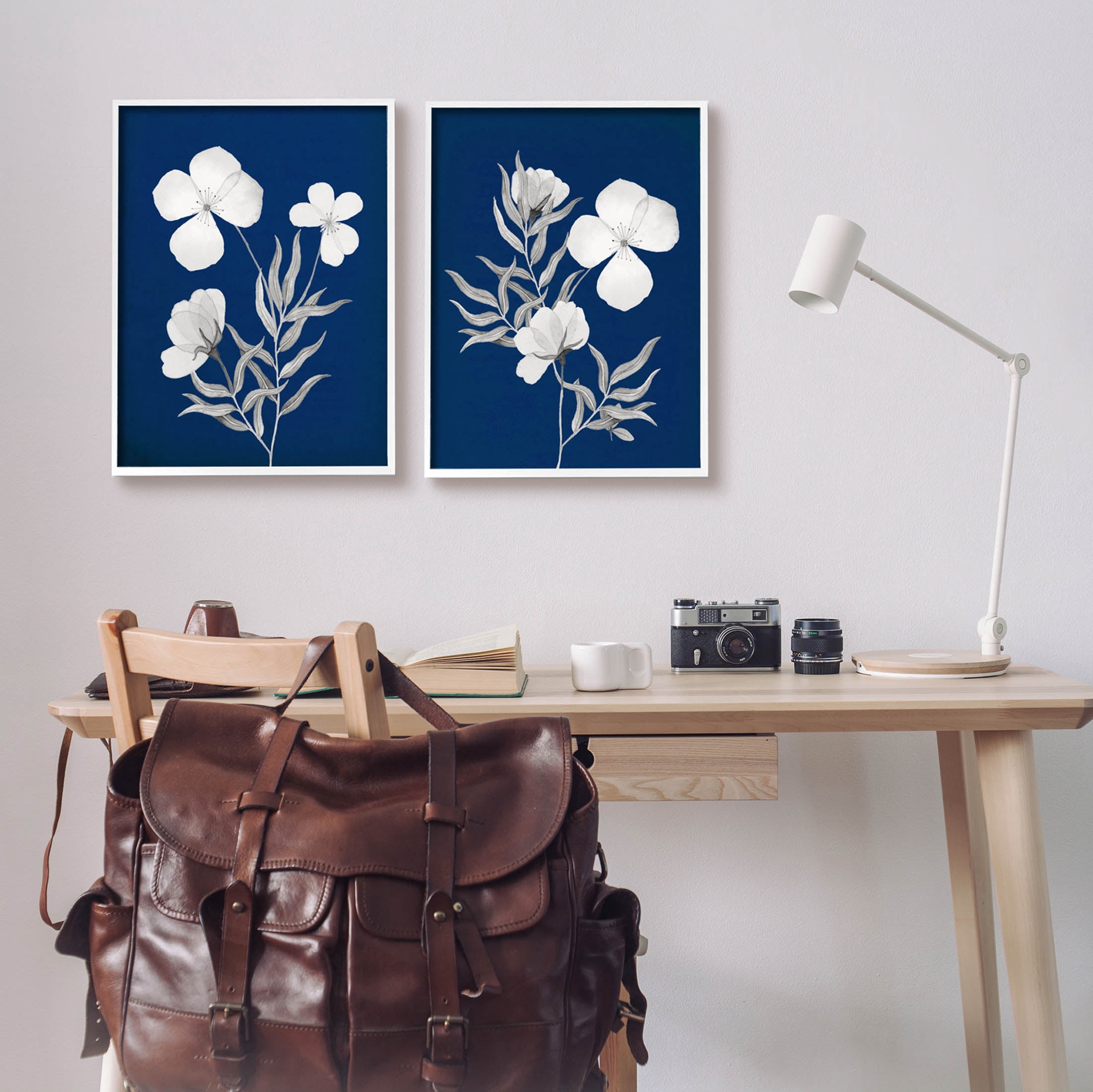 Stupell Industries Bold White Anemone Sprigs Graphic Art White Framed Art Print Wall Art, Set of 2, Design by Kourtni Gunn