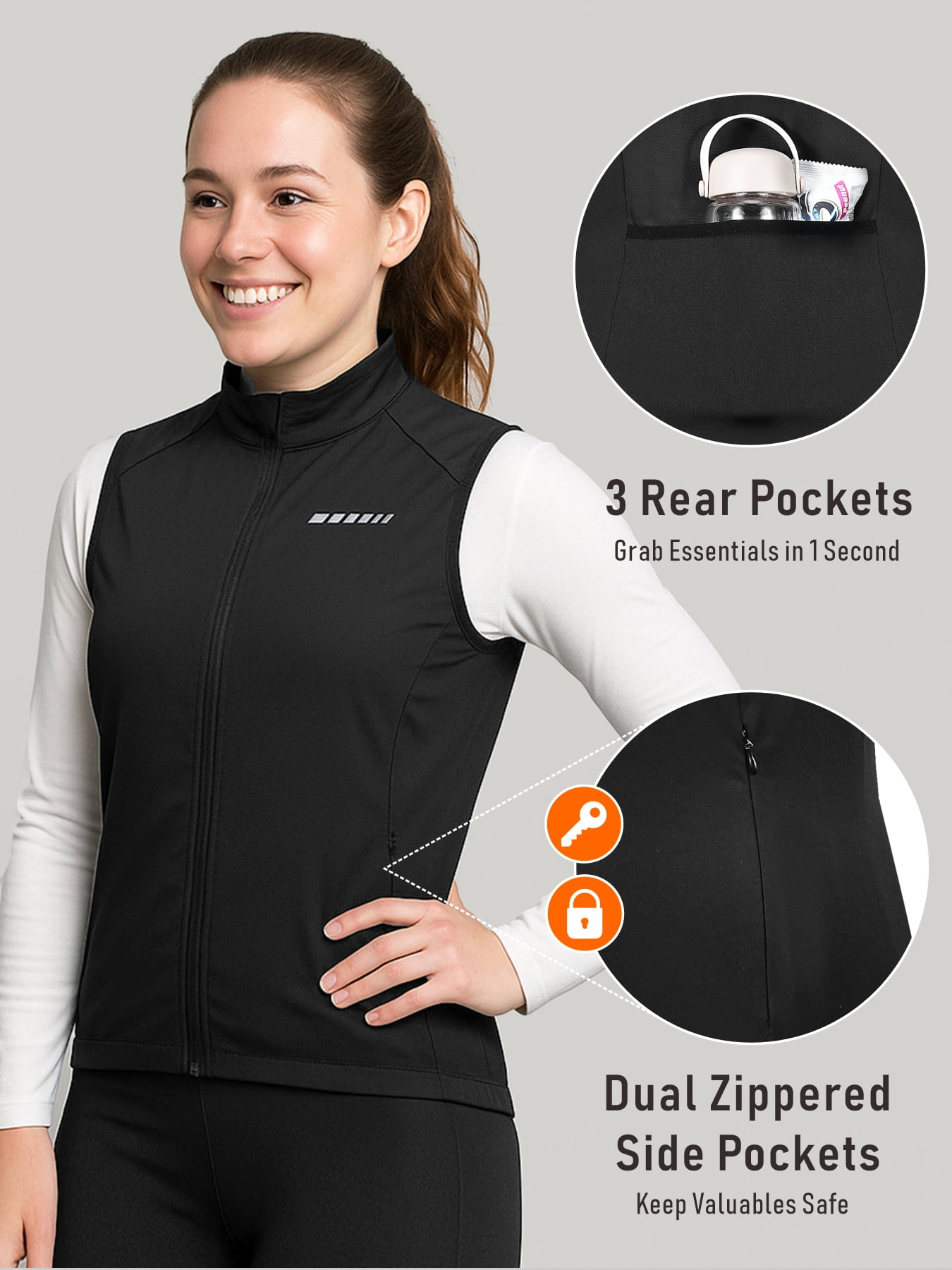 Leopatrix Women's Windproof Cycling Vest, Full-Zip Winter Sleeveless Bike Jacket with Zip Pockets for cycling 
,running,hiking