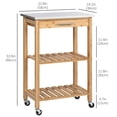 thumbnail image 3 of HOMCOM Bamboo Kitchen Cart, Rollig Kitchen Island with Stainless Steel Top, 3 of 10