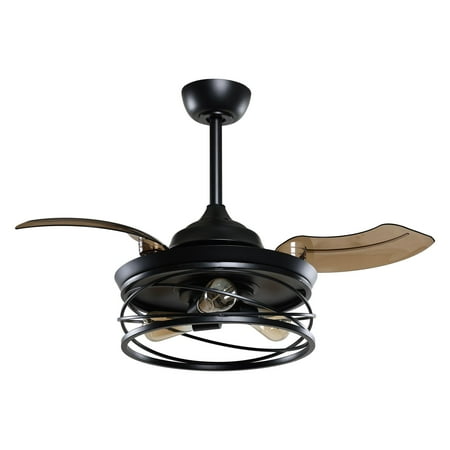 

3 Retractable Blades Ceiling Fan with Lights and Remote 36 inch Farmhouse Inversible Chandelier Fan Black
