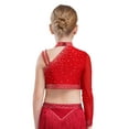 thumbnail image 4 of iiniim Kids Girls Dance Outfits 2-Piece Rhinestones Crop Top and Ruffles Feather Skirt Set Dancewear Costume Red 12, 4 of 7