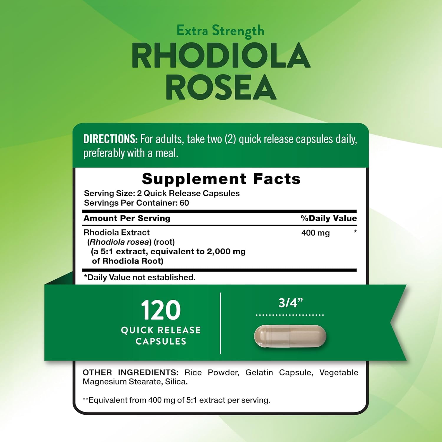 Rhodiola Rosea | 2000mg | 120 Capsules | Non-GMO, Gluten Free Extract Supplement | by Nature's Truth