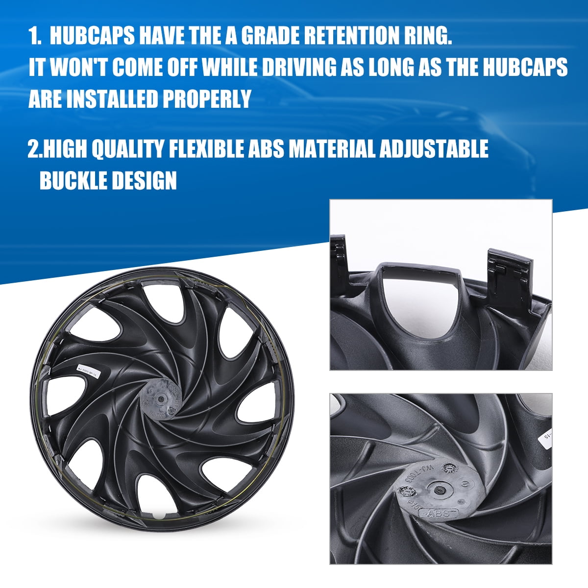 Set of 4 Hubcap Wheel Cover Replacement 15" Hub Caps Universal Wheel Rim Cover ABS Material Exterior Accessories Snap On Car Truck SUV -15-Inch, BLACK MATTE