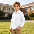 thumbnail image 3 of Fozruso Boys Basic Long Sleeve Shirts Button Down Collared Dress Shirts for Kids Back to School Wear, 3 of 6