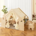 thumbnail image 3 of Infans 6-in-1 Kids Playhouse Wooden Play Tent w/Blackboard, Desk, Chair, 6 Storage Bins, 3 of 7