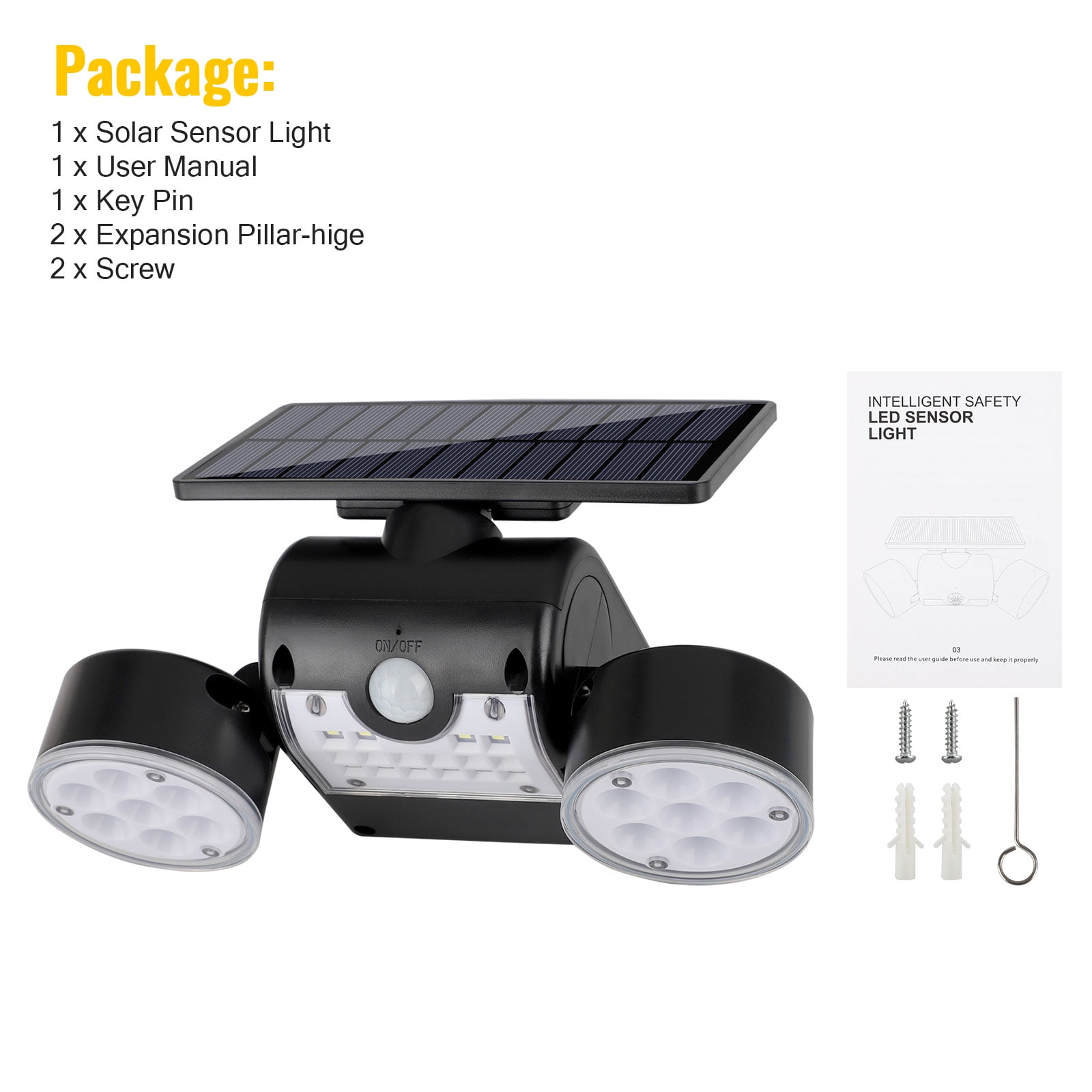KeShi Solar Lights Outdoor 30 LED Solar Security Lights with Motion Sensor Dual Head Spotlights IP65 Waterproof 360° Adjustable Solar Motion Lights Outdoor 