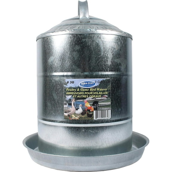 Farm Tuff Double Wall Cone Top Galvanized Metal Automatic Poultry Fountain Waterer for Chickens, 3 Gallon Capacity