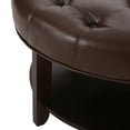 thumbnail image 6 of Baynes Contemporary Faux Leather Tufted Wood Round Ottoman with Open Shelf, Dark Brown and Espresso, 6 of 7