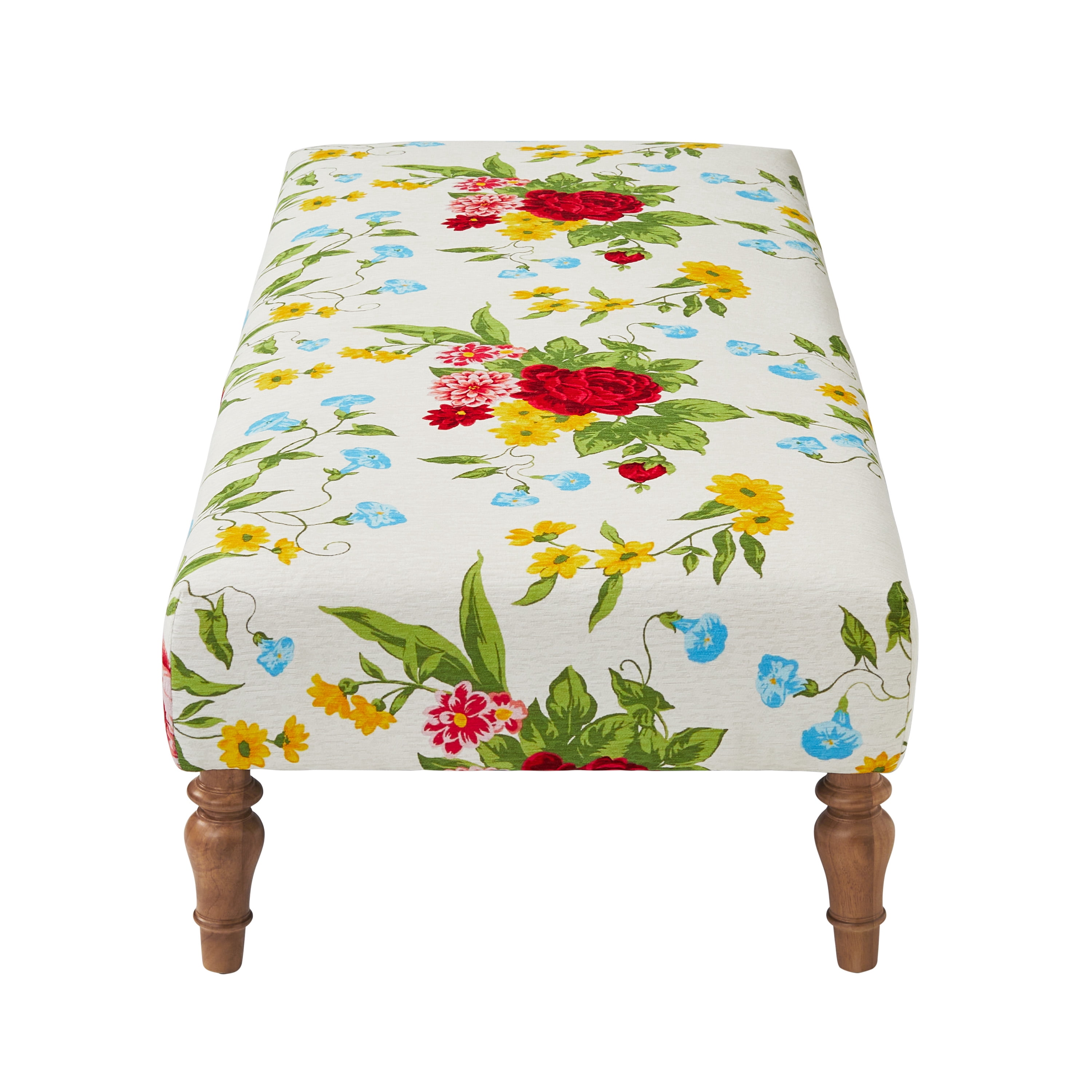 The Pioneer Woman Vintage Floral Rectangular Ottoman, White