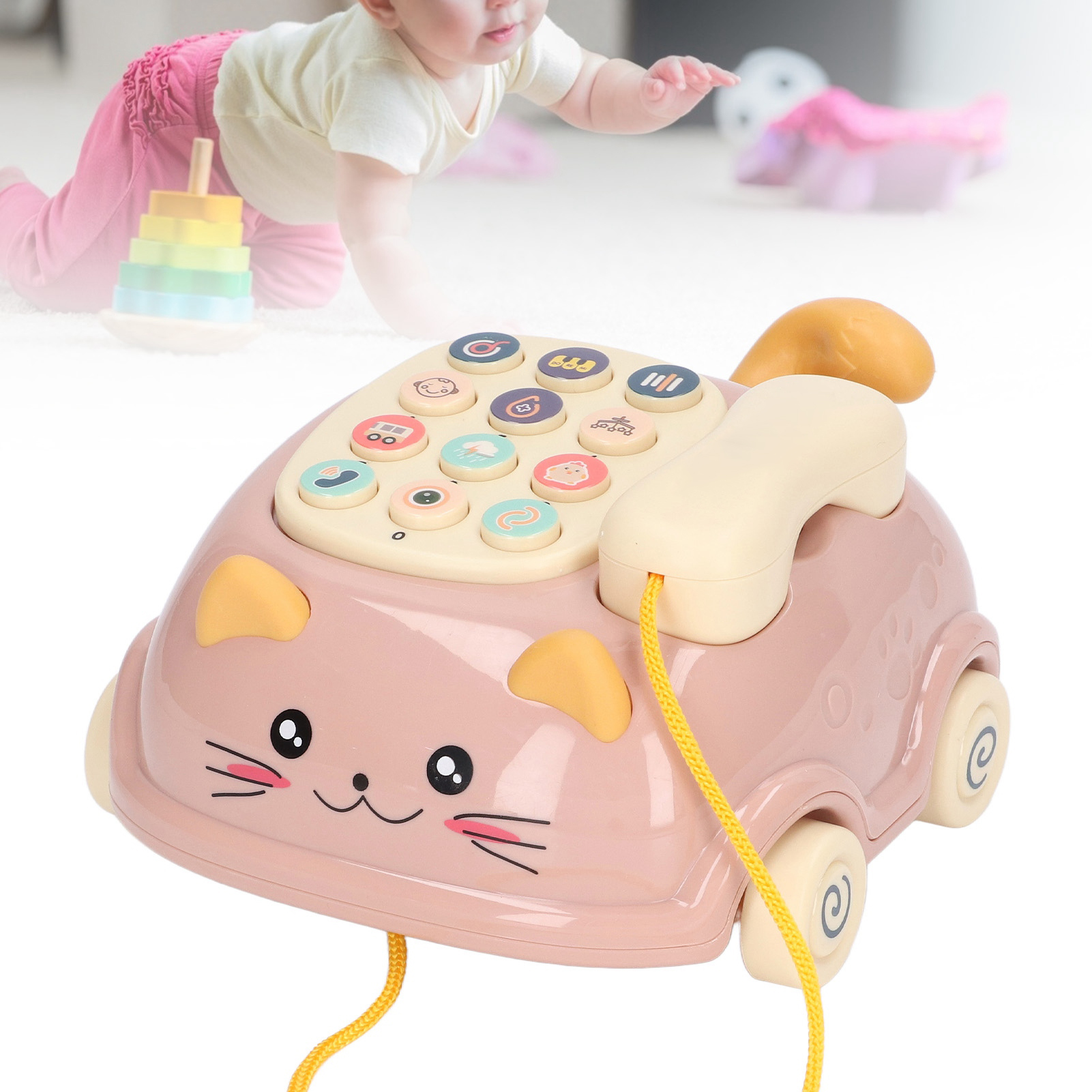 Baby Phone, Plastic Bilingual 12 Buttons Baby Musical Toy  For Enlightment Pink - image 5 of 8