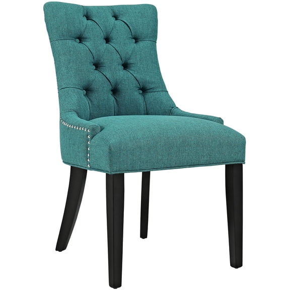 Pemberly Row 20.5" Tufted Fabric and Solid Wood Dining Chair in Teal Blue