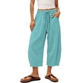 thumbnail image 3 of Women's Baggy Wide Leg Pants Casual Drawstring Sports Pants Loose Elastic Waist Cropped Summer Athletic Pants by Yigetop Mint Green XL, 3 of 7