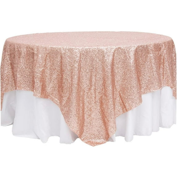 1 Pc, Glitz Sequin Table Overlay Topper 90"X90" Square - Blush/Rose Gold For Wedding Ceremonies & Receptions, Bridal Showers, Baby Showers, Quinceaneras, Anniversary Parties, Or Special Event