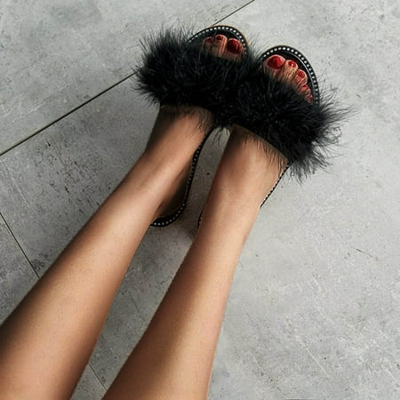 

Gubotare House Slippers Fluffy Open Toe Slippers for Women Indoor Memory Foam Comfy Fuzzy Womens Summer House Slippers Non-Slip Soft Fur Slip-on Woman Home Bedroom Slippers Black 9