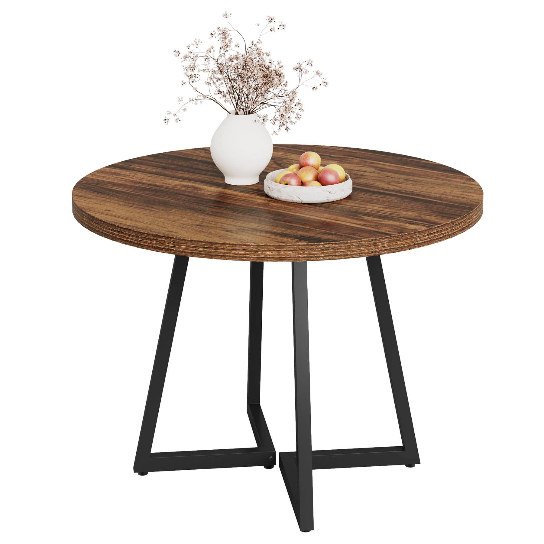 Fnova Round Dining Table for 4 People, Modern Kitchen Table with Sturdy Metal Frame, Small Space Circular Dinner Table for Living Room, Apartment, and Breakfast Nook