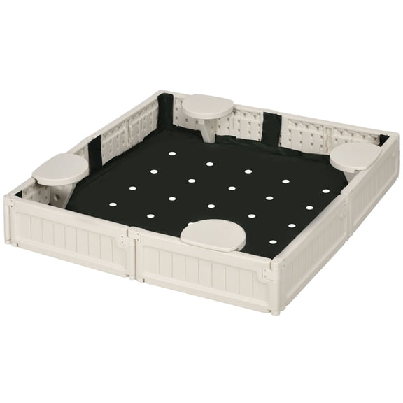 Kids Outdoor Sandbox with Cover Garden Bed, Easy Assembly for Backyard, Cream White, 48.5" x 48.5" x 8.25"