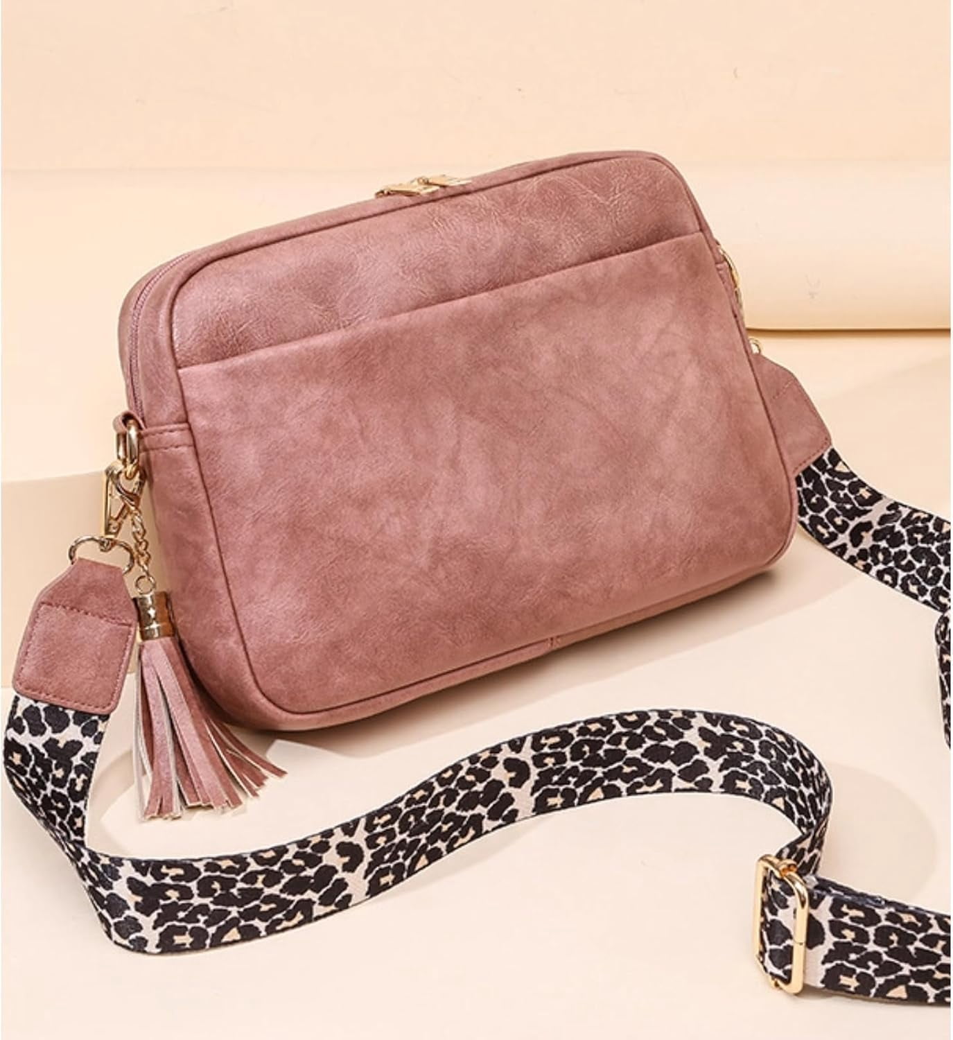JennyShop Hot Sale PU Leather Shoulder Bag with Leopard Print Wide Adjustable Strap Cross Body Purse Handbags, Crossbody Bags For Women