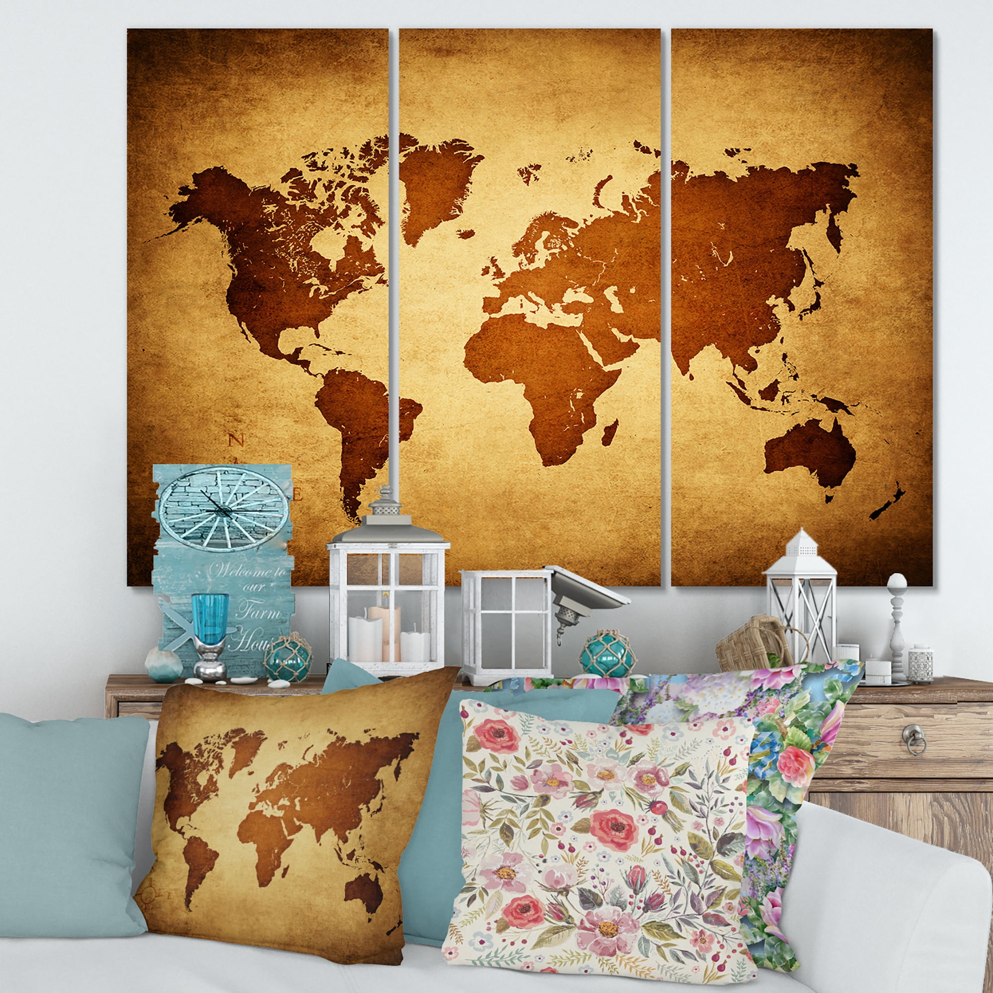 Designart ' Ancient World Map VI ' Vintage Canvas Wall Art Print