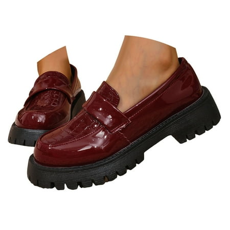 Mepaouo Women s Platform Leather Loafers Waterproof Slip on Casual Walking Penny Loafer Shoes(Red 7)