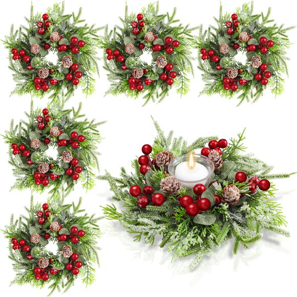 6 anillos para velas navideñas de Lyrow, decoración de 11 cm