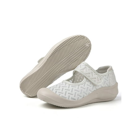 

Woobling Women Casual Shoe Comfort Walking Shoes Magic Tape Mary Jane Ladies Sneakers Wedge Flats Platform Breathable White 7