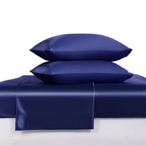 Luxury Satin Queen Sheet Set, Navy Blue 4-Piece, Silky Deep Pocket Fitted Sheet for Hair and Skin