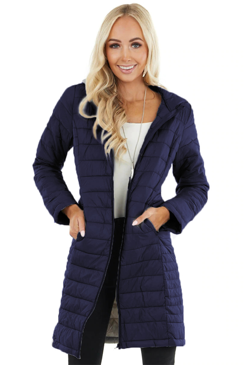 Womens Hooded Coat Long Sleeve Warm Zipper Outwear Casual Mid Length