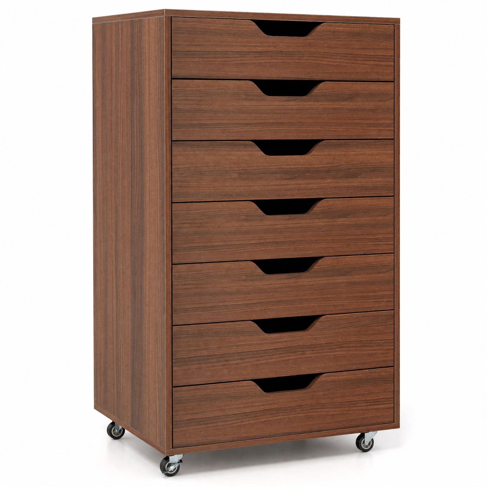 Furnibear 7-Drawer Chest Wooden Storage Dresser with Lockable Wheels for Home Office Filing Document Letter Legal Storage, Walnut