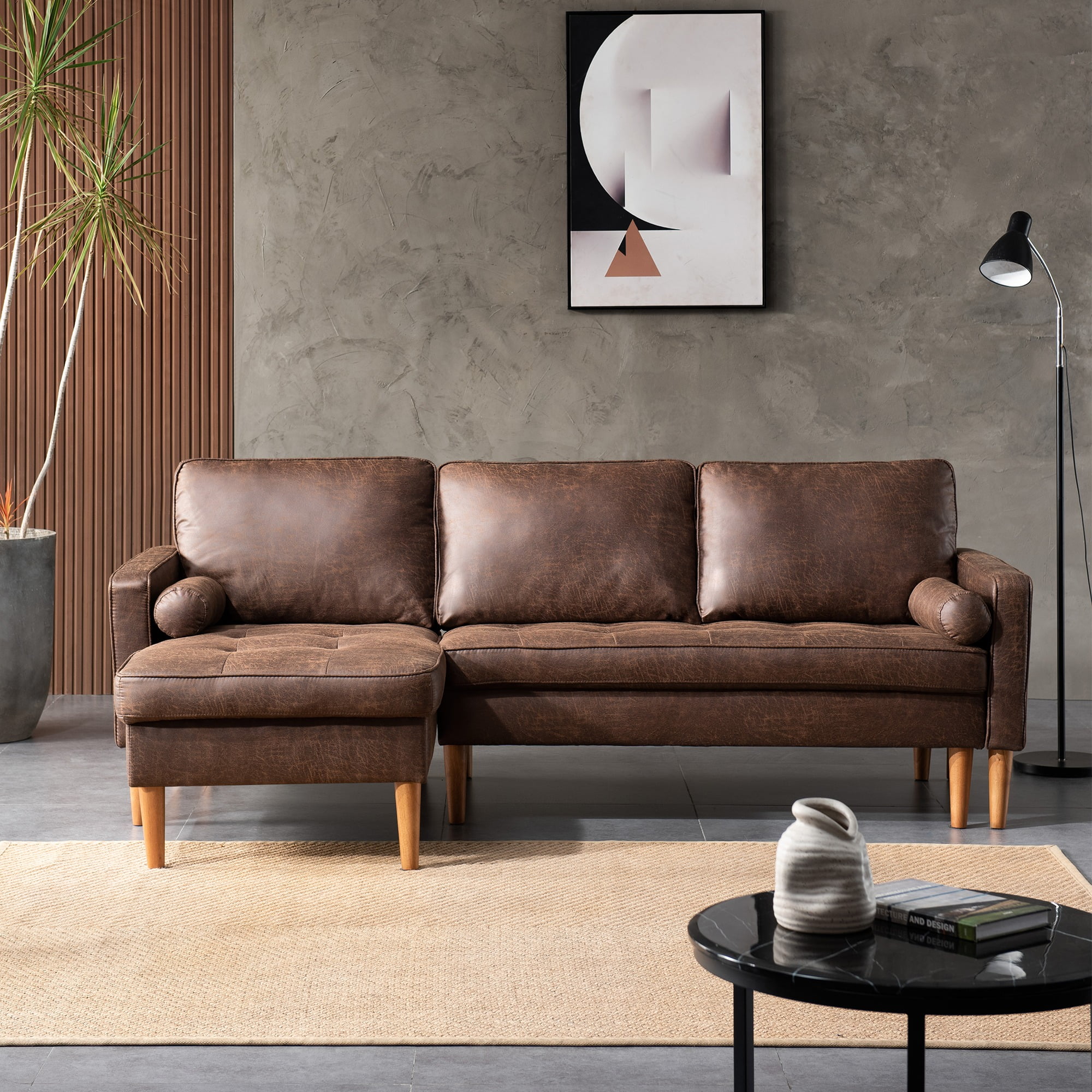 Ovios Furniture Small Convertible Sectional Sofa Couch 83" Modern Suede