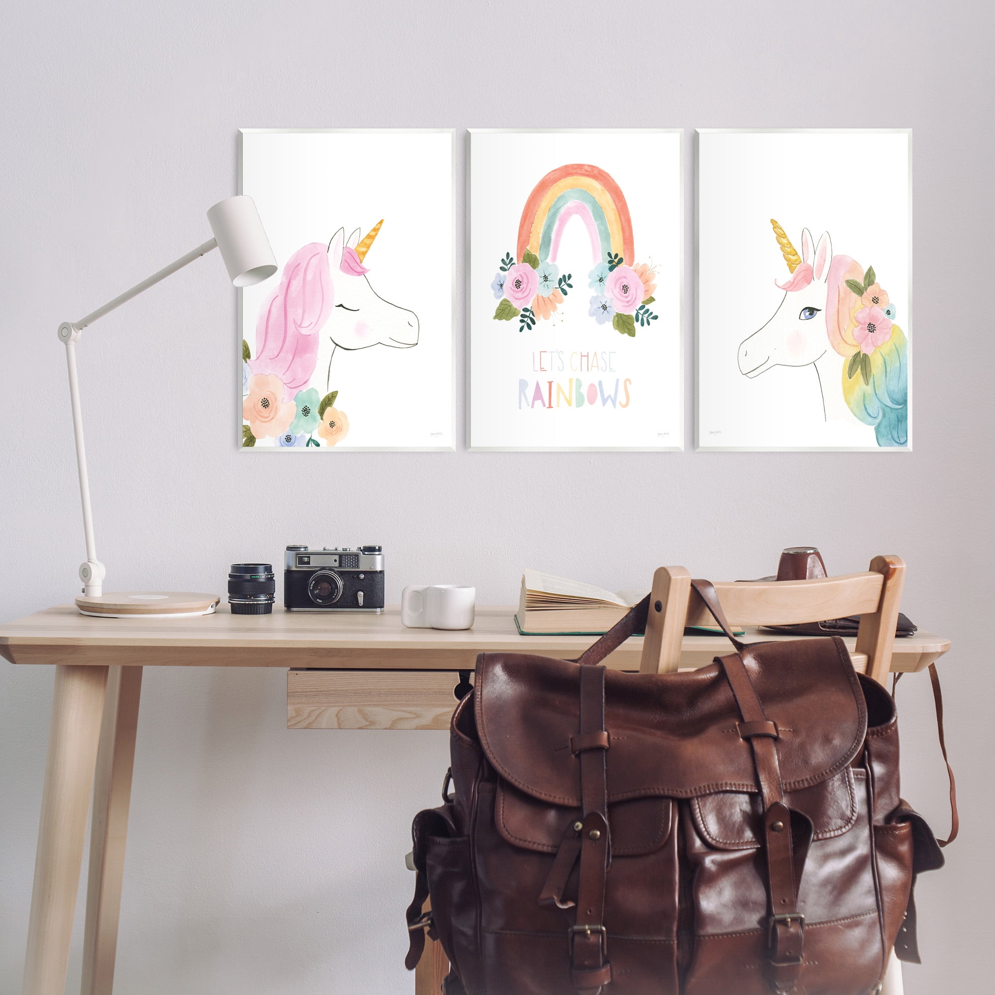 Stupell Industries Let's Chase Rainbows Unicorns Fairy Tales & Fantasy Painting Unframed Art Print Wall Art, 13 x 19, Set of 3