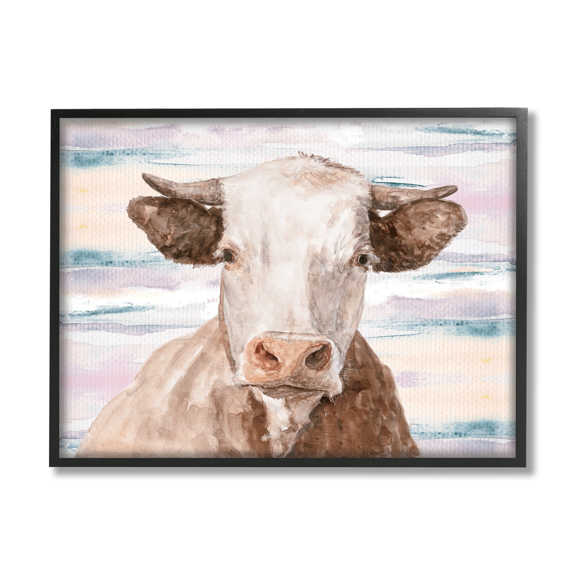 Farm Cow Cattle Portrait Abstract Sunset Background Animals & Insects Painting Framed Art Print Wall Art