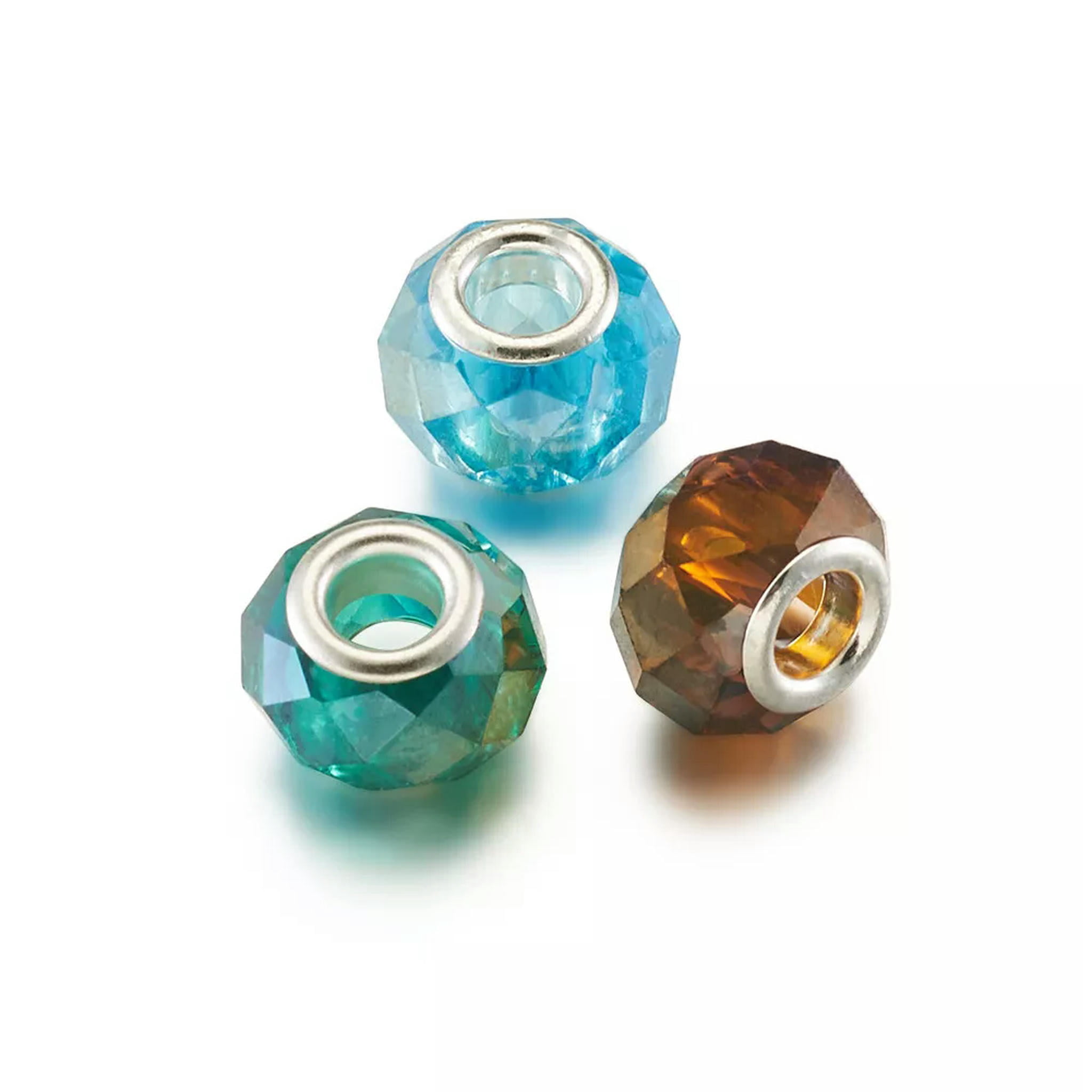 EOEMY 100Pcs Glass European Large Hole Faceted Rondelle Beads Spacer With Core 13~14mm