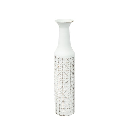 A&B Home White Iron Vase with Geometric Motif - D5x24"