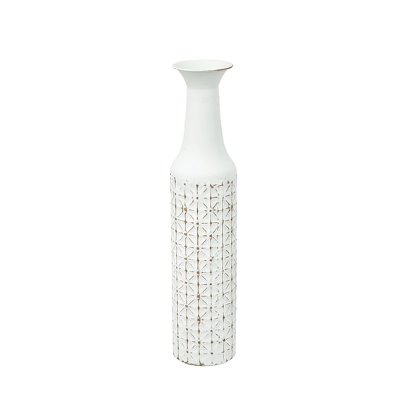 A&B Home White Iron Vase with Geometric Motif - D5x24"