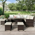 thumbnail image 2 of Superjoe High Curved Back 7-Piece Wicker Dining Sectional Sofa with Dining Table and Chair, Ivory, 2 of 12