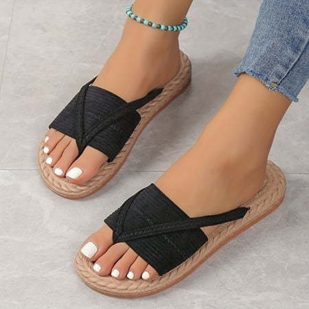 

Chic Rhinestone Flat Sandals with Comfort Elastic Strap - Easy Slip-on Microfiber Leather Summer Beach Elegance