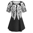 thumbnail image 1 of Más el tamaño de la pluma de la impresión floral rasgado camiseta Rosegal Camisetas tallas grandes, 1 of 5