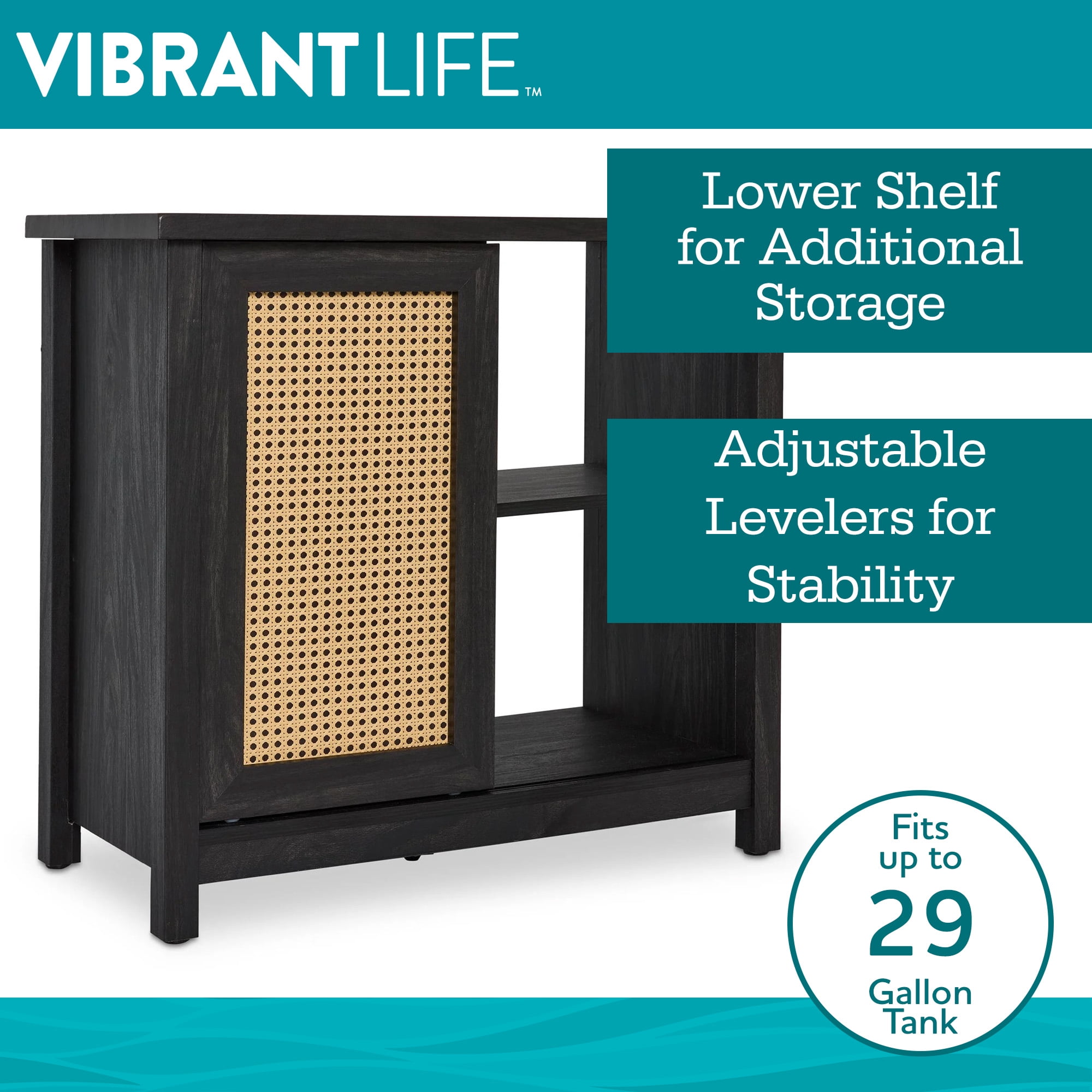 Vibrant Life Aquarium Stand, Black, 14.5"L x 31"W x 27.75"H