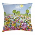 thumbnail image 1 of Nursery Throw Pillow Cushion Cover, Flourishing Spring Meadow with Colorful Blossoms Butterflies Trees Growth Foliage, Decorative Square Accent Pillow Case, 24 X 24 Inches, Multicolor, by Ambesonne, 1 of 2