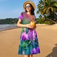 thumbnail image 4 of Naloa Wild flowers of clover and butterfly Print Womens Summer A-Line Dress with Pockets,Short Sleeve Dresses,Flowy Beach Swing Dress for Vacation Travel, 4 of 6