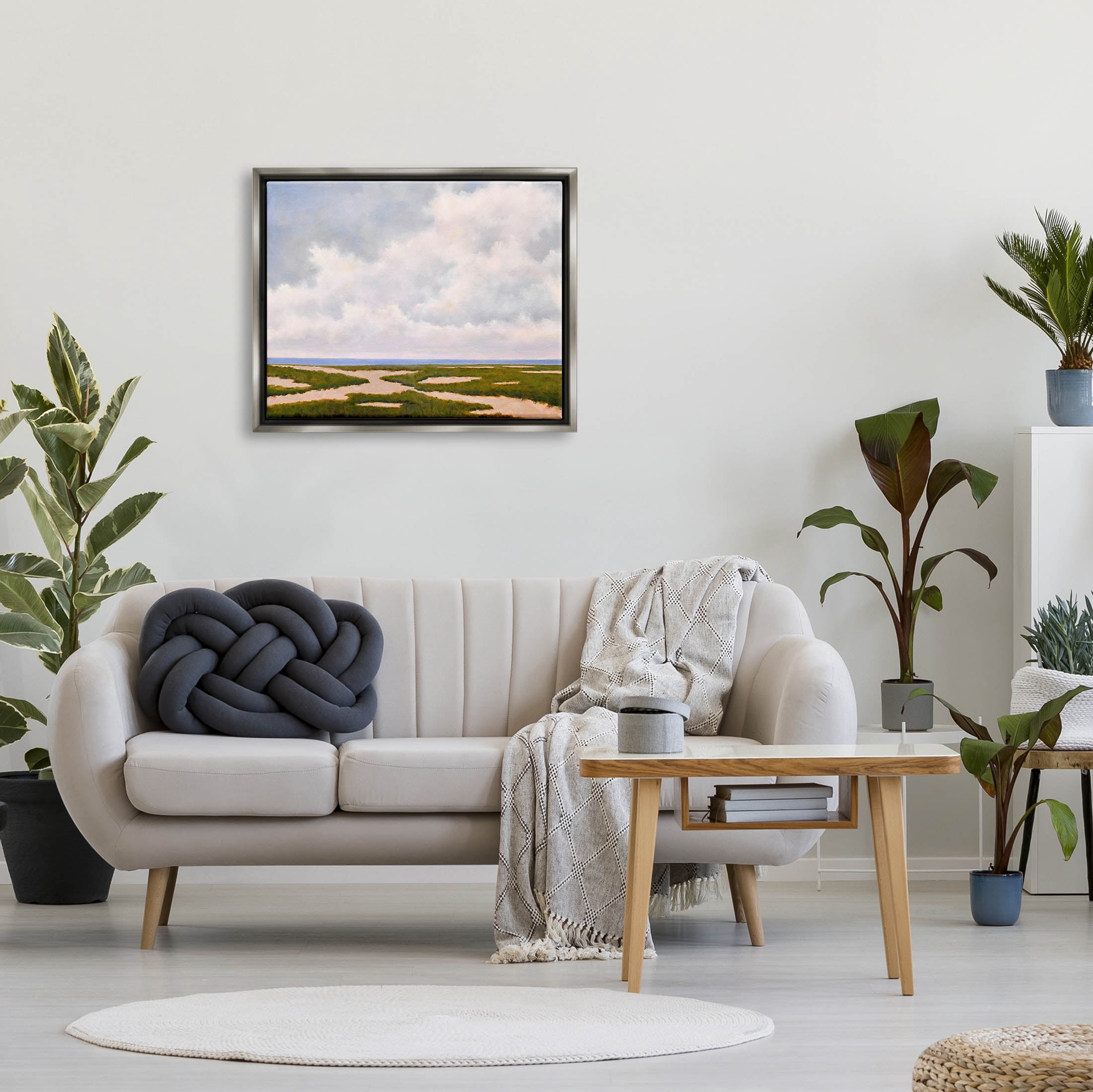 Stupell Industries Cloudy Distant Beach Horizon Painting Luster Gray Floating Framed Canvas Print Wall Art, Design by Catherine Andersen