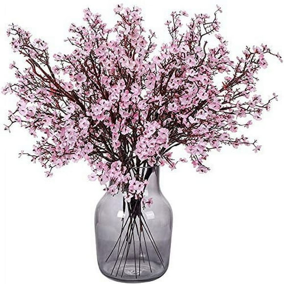 XmhyTop 12 Bundles Fake Flowers Fall Decor Faux Babys Breath Artificial Gypsophila Silk Flowers Bulk Floral Bouquets for Home Bedroom DIY Wedding Party Christmas Decorations(Pink)