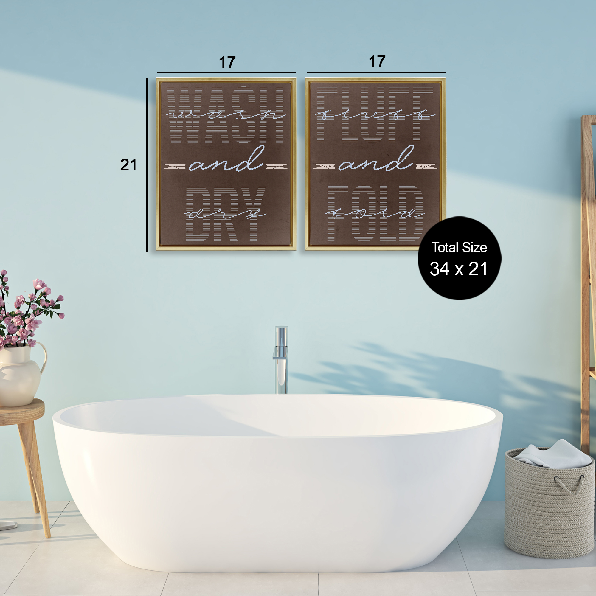 Laundry Words in Brown 2 Piece Gold Framed Floater Canvas Set, design by Marcus Prime