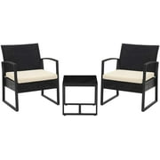 Songmics Patio PE Wicker Chairs, for Front Porch Outside Balcony, Black and Beige