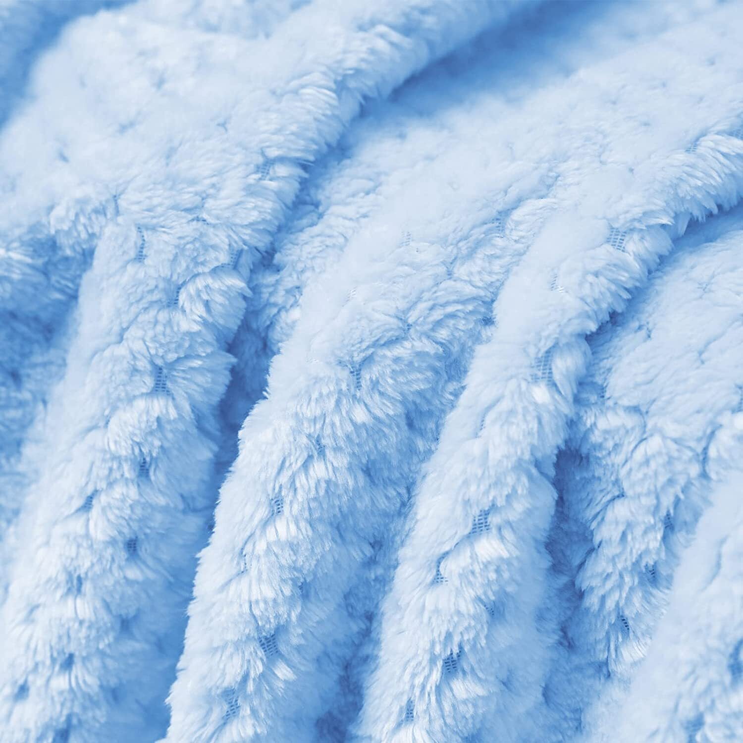 Exclusivo Mezcla Waffle Textured Fleece Blanket, Super Soft and Warm Throw Blanket for Couch, Sofa and Bed (Light Blue, 40"x50")-Cozy, Fuzzy and Lightweight