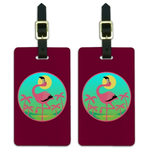 Flamingo Palm Trees Tropical Vacation Luggage ID Tags Suitcase Carry-On Cards - Set of 2