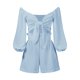 thumbnail image 5 of Sunloudy Traje casual para mujer, blusas cortas de manga larga con hombros descubiertos de color sólido + pantalones cortos sueltos con volantes Sunloudy  moda, 5 of 10