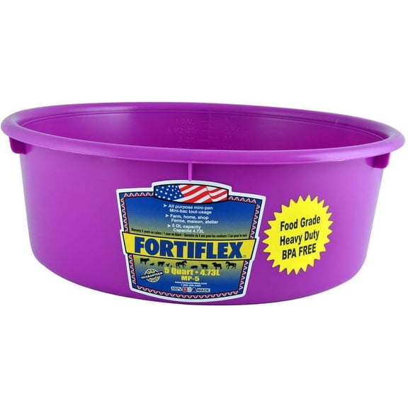 Fortiflex Mini Feed Pan for Dogs and Horses, 5-Quart, Bright Purple