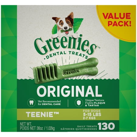 ($5 Gift Card Included) Greenies Original Teenie Natural Dental Dog Treats, 36 oz. Pack (130 Count)