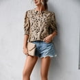 thumbnail image 2 of Blusa de mujer con cuello redondo, mangas abullonadas, detalle estampado y puños fruncidos, top informal para citas, talla M, color caqui elegante, 2 of 8